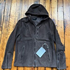 NWT Garrett Mens 54 (Fits US Large) Leather Jacket Hooded Full Zip Made in Italy